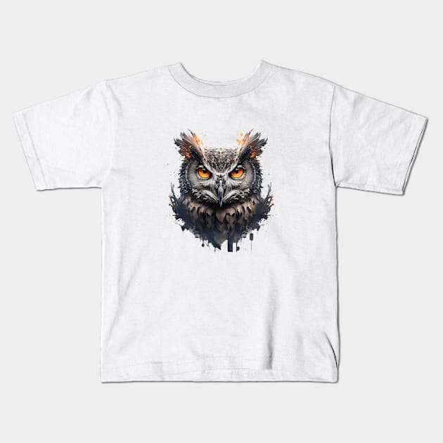 Owl Portrait Animal Painting Wildlife Outdoors Adventure Kids T-Shirt by Cubebox